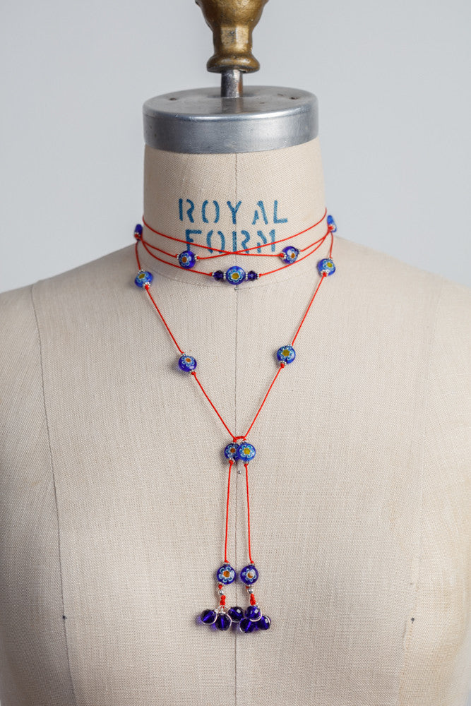 Millefiori Necklace Red and Cobalt Blue