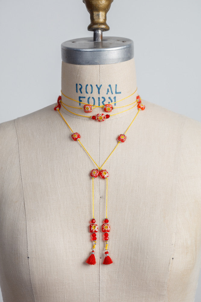 Millefiori Necklace Yellow and Red